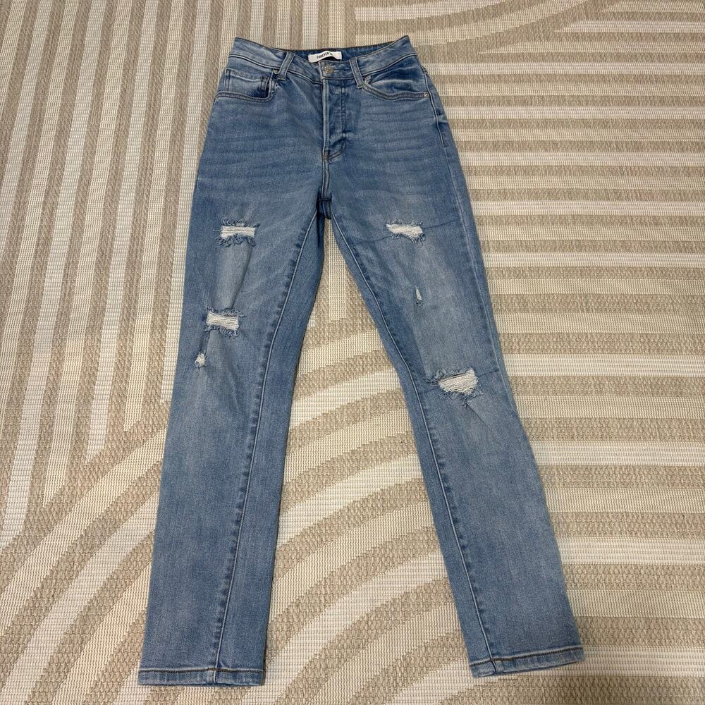 Forever 21 Women's 24 Light Wash Blue Jeans High Rise Distressed Y2K Boho